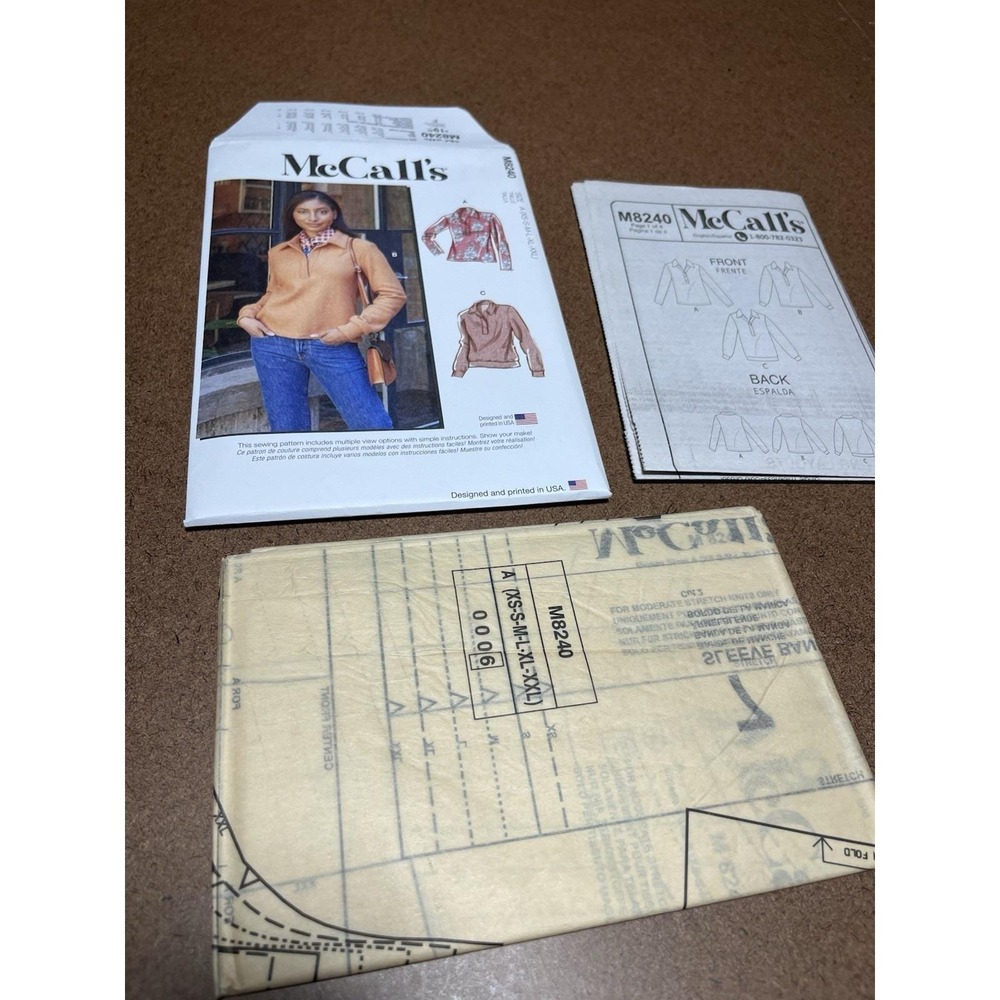 McCalls 8240 Pattern Ladies Pullover Shirt Nested Sizes XS-XXL Uncut